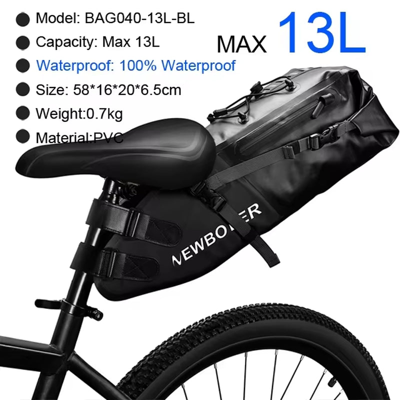 Bike Bag Waterproof 13L Large Capacity Bicycle Saddle Bag Cycling Foldable Tail Rear Bag MTB Road Trunk Bikepacking