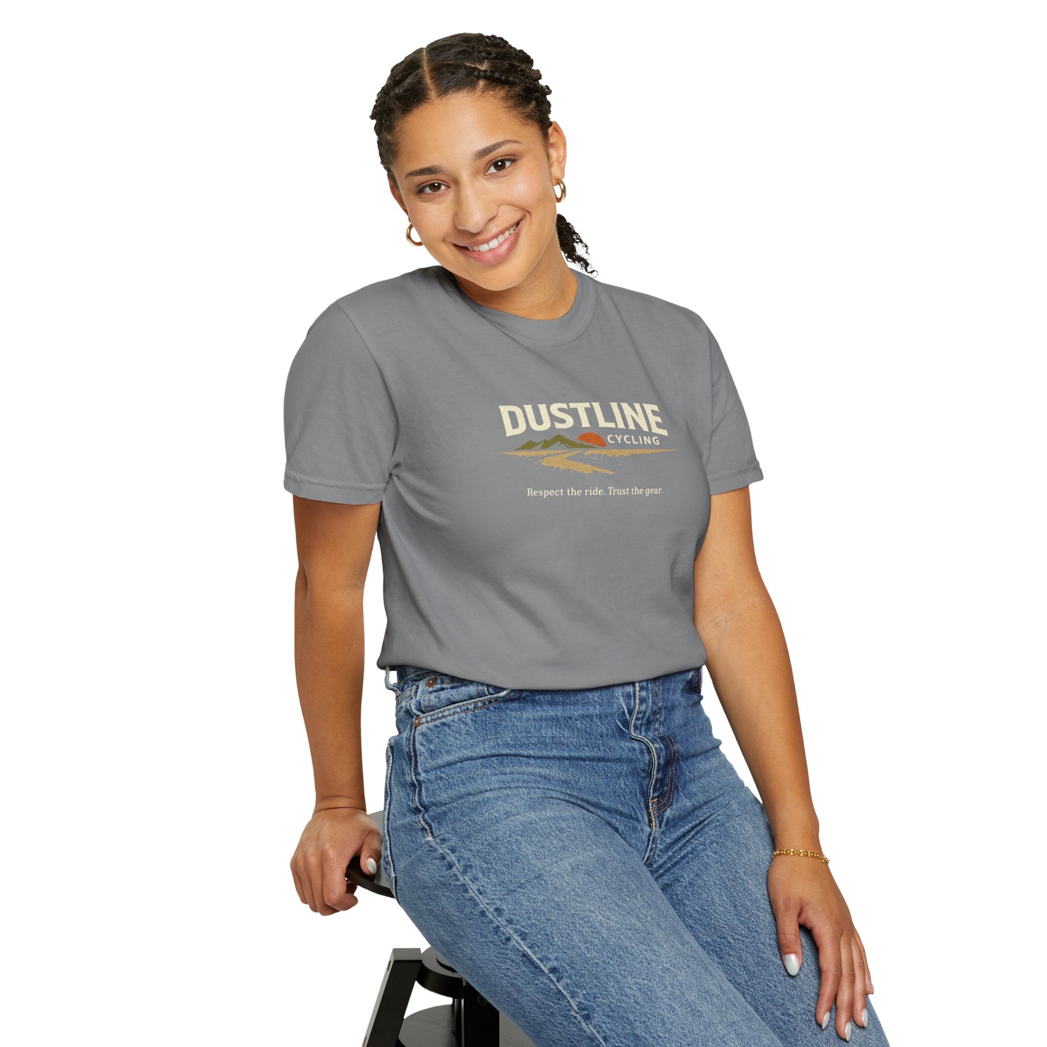 Dustline Cycling T-Shirt — Mountain Ride Graphic Tee ("Respect the ride. Trust the gear.")