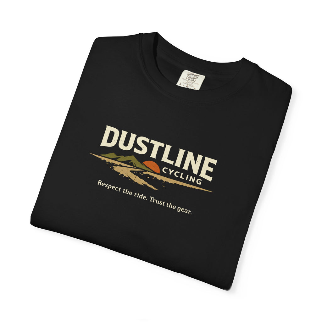 Dustline Cycling T-Shirt — Mountain Ride Graphic Tee ("Respect the ride. Trust the gear.")