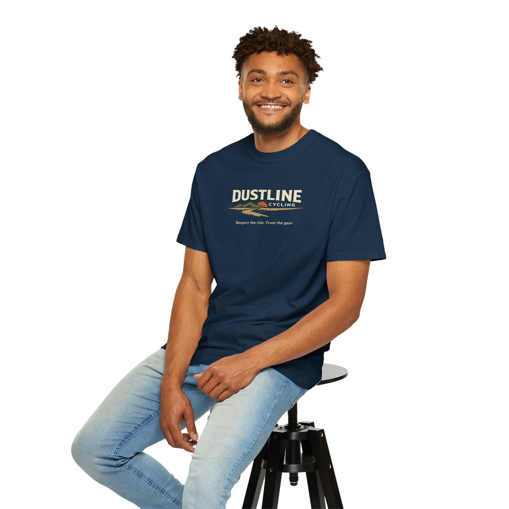 Dustline Cycling T-Shirt — Mountain Ride Graphic Tee ("Respect the ride. Trust the gear.")