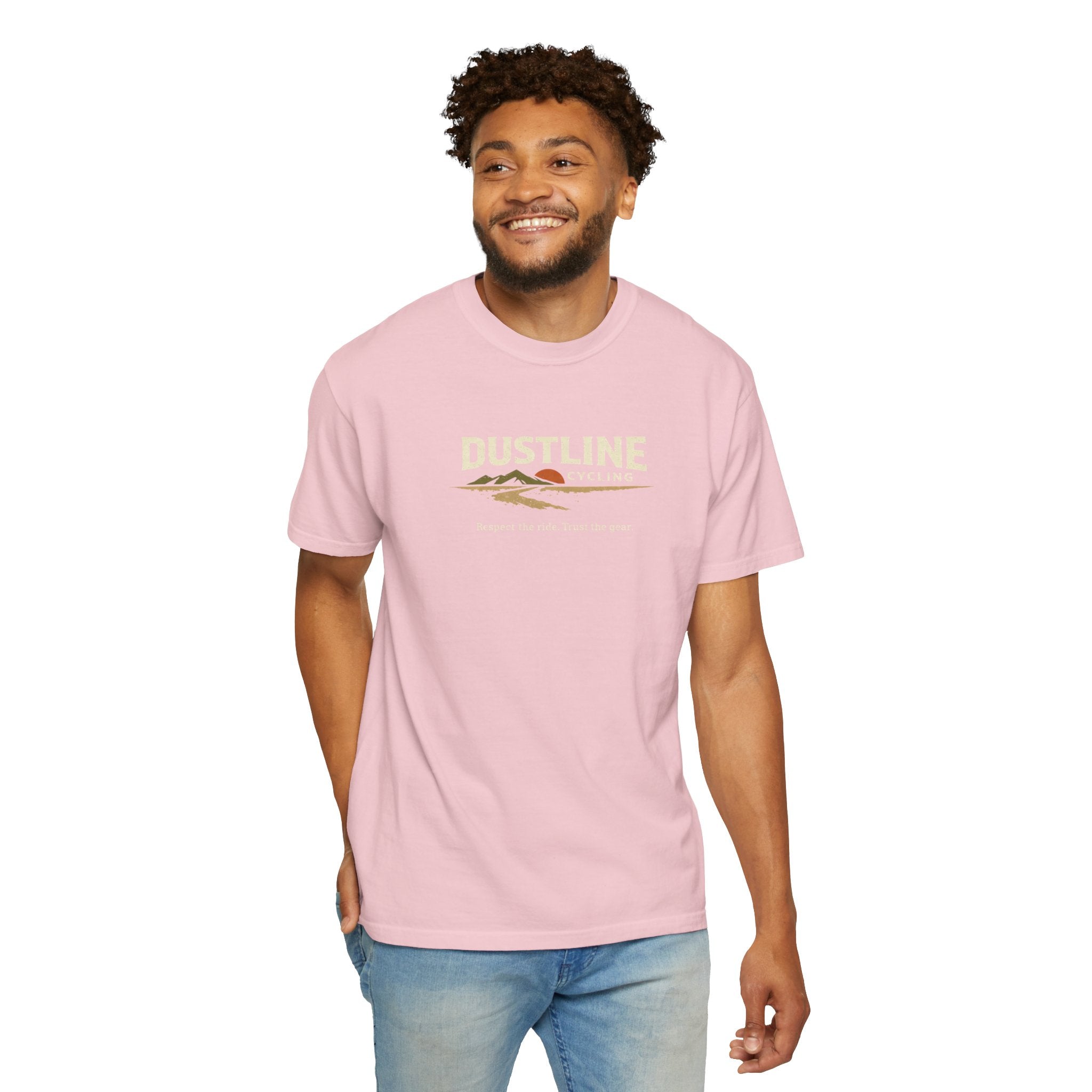 Dustline Cycling T-Shirt — Mountain Ride Graphic Tee ("Respect the ride. Trust the gear.")