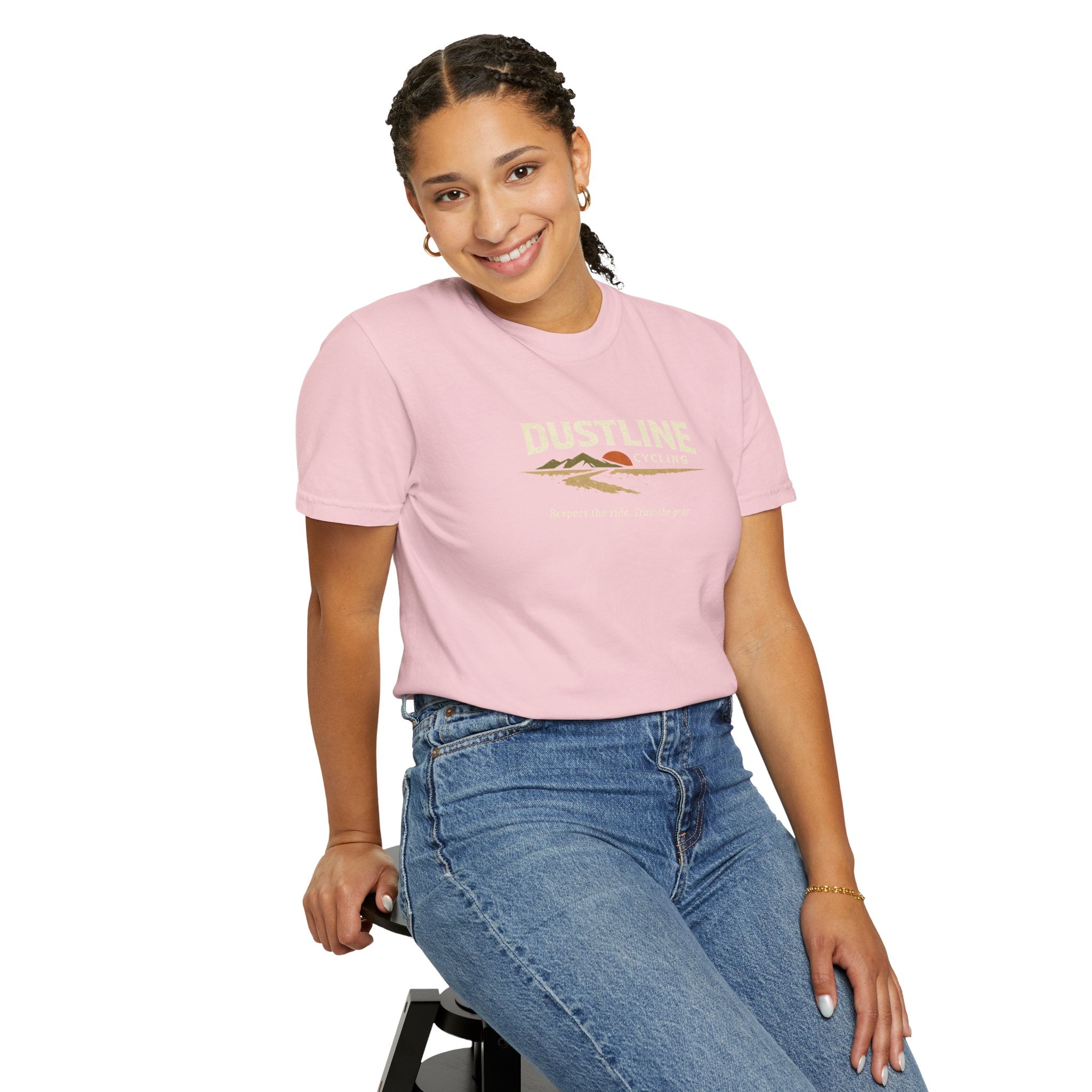 Dustline Cycling T-Shirt — Mountain Ride Graphic Tee ("Respect the ride. Trust the gear.")