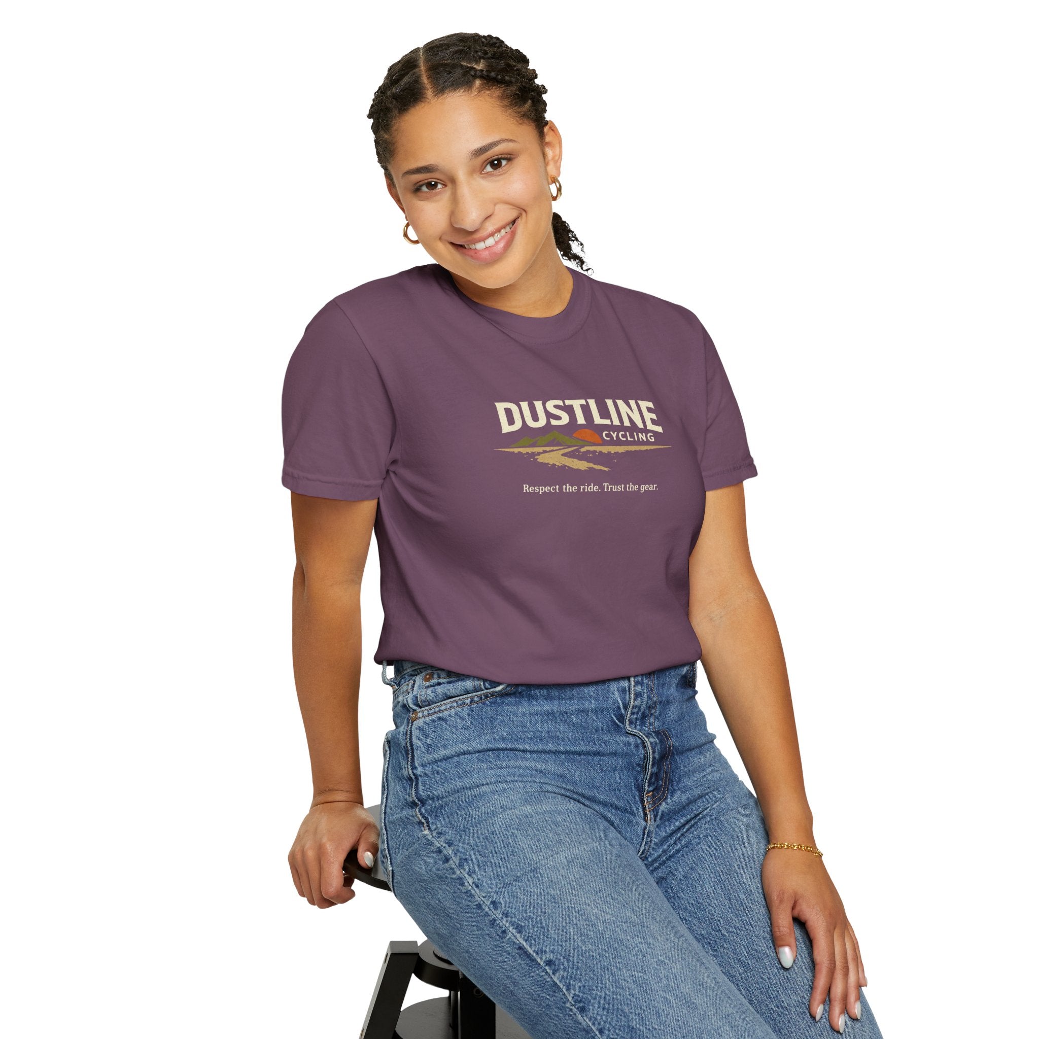 Dustline Cycling T-Shirt — Mountain Ride Graphic Tee ("Respect the ride. Trust the gear.")