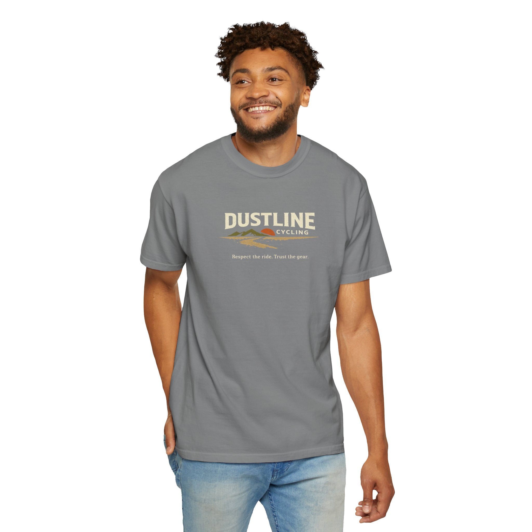 Dustline Cycling T-Shirt — Mountain Ride Graphic Tee ("Respect the ride. Trust the gear.")