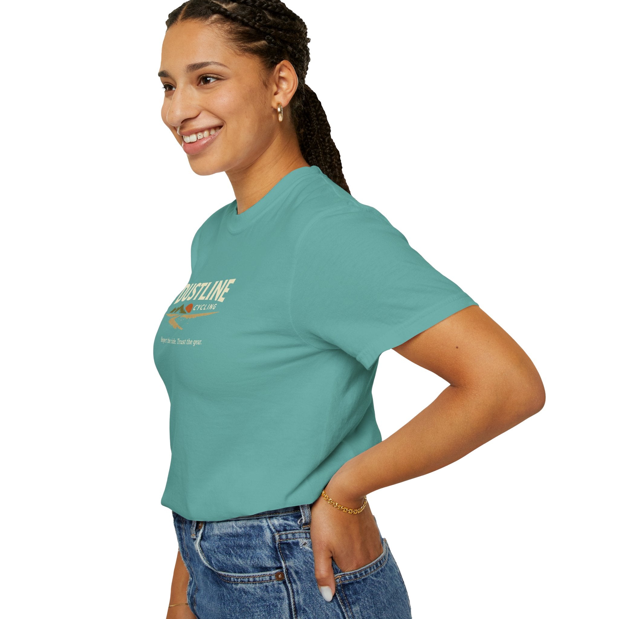 Dustline Cycling T-Shirt — Mountain Ride Graphic Tee ("Respect the ride. Trust the gear.")