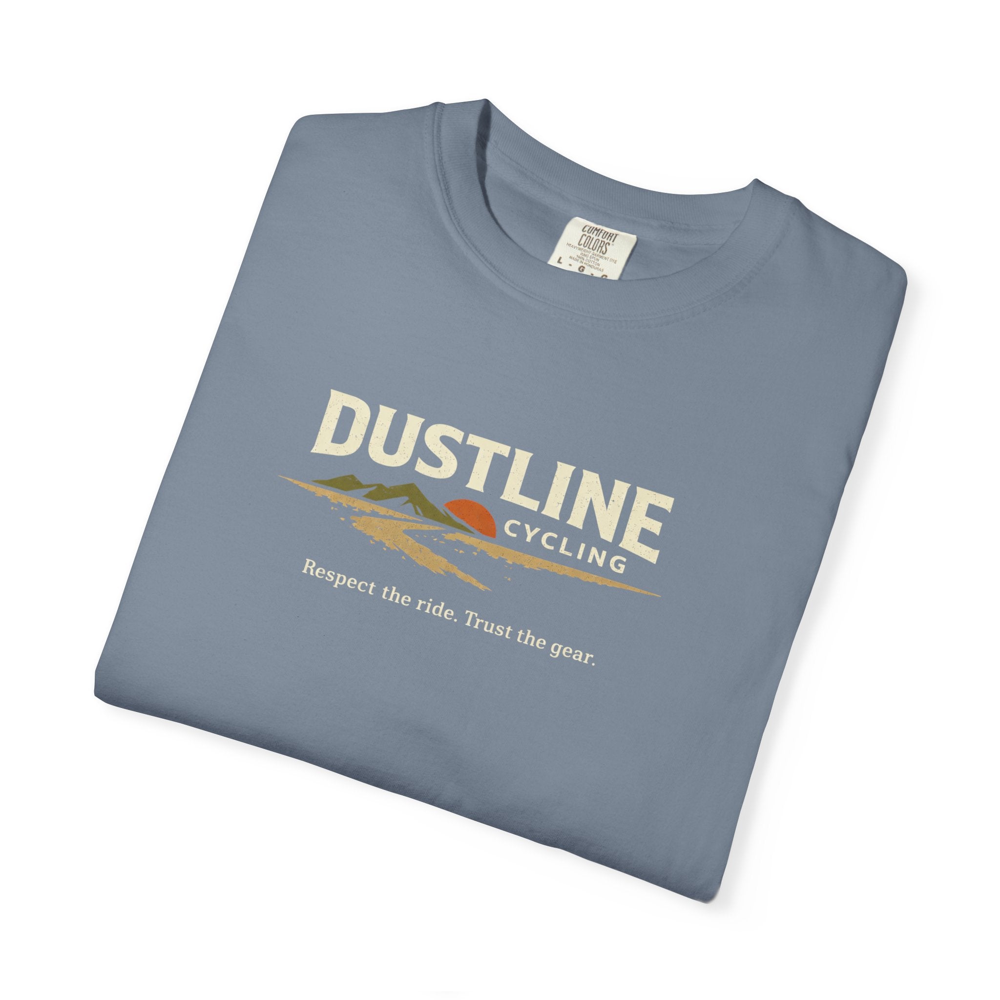 Dustline Cycling T-Shirt — Mountain Ride Graphic Tee ("Respect the ride. Trust the gear.")