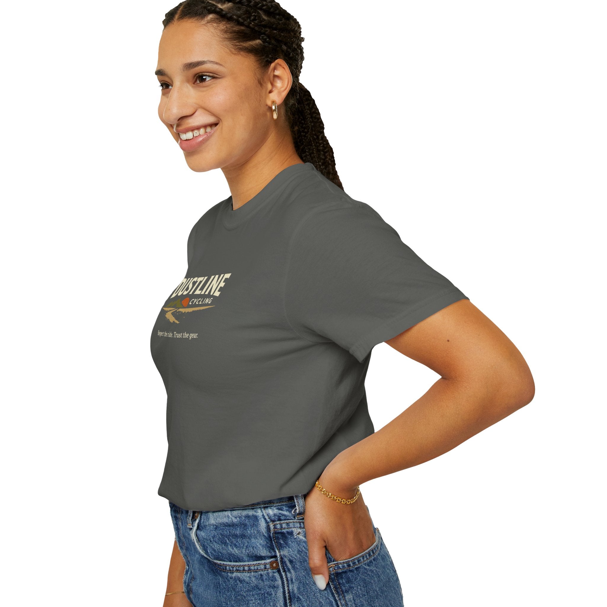 Dustline Cycling T-Shirt — Mountain Ride Graphic Tee ("Respect the ride. Trust the gear.")
