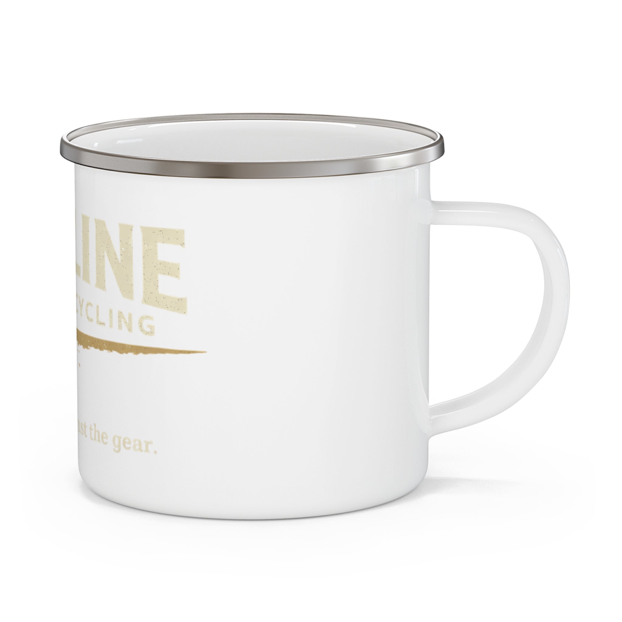 Dustline Cycling Enamel Camp Mug — Retro Mountain Bike Coffee Cup