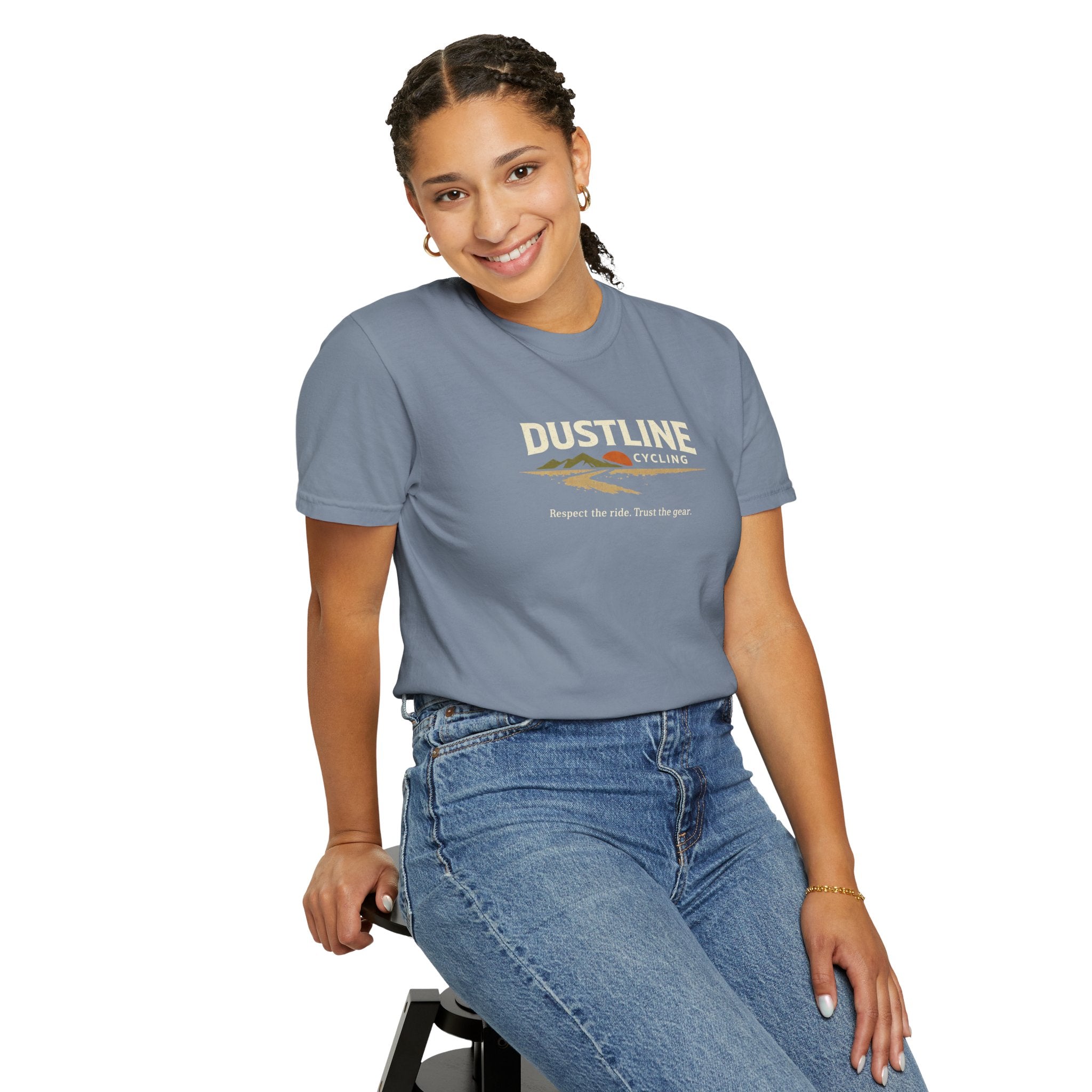 Dustline Cycling T-Shirt — Mountain Ride Graphic Tee ("Respect the ride. Trust the gear.")