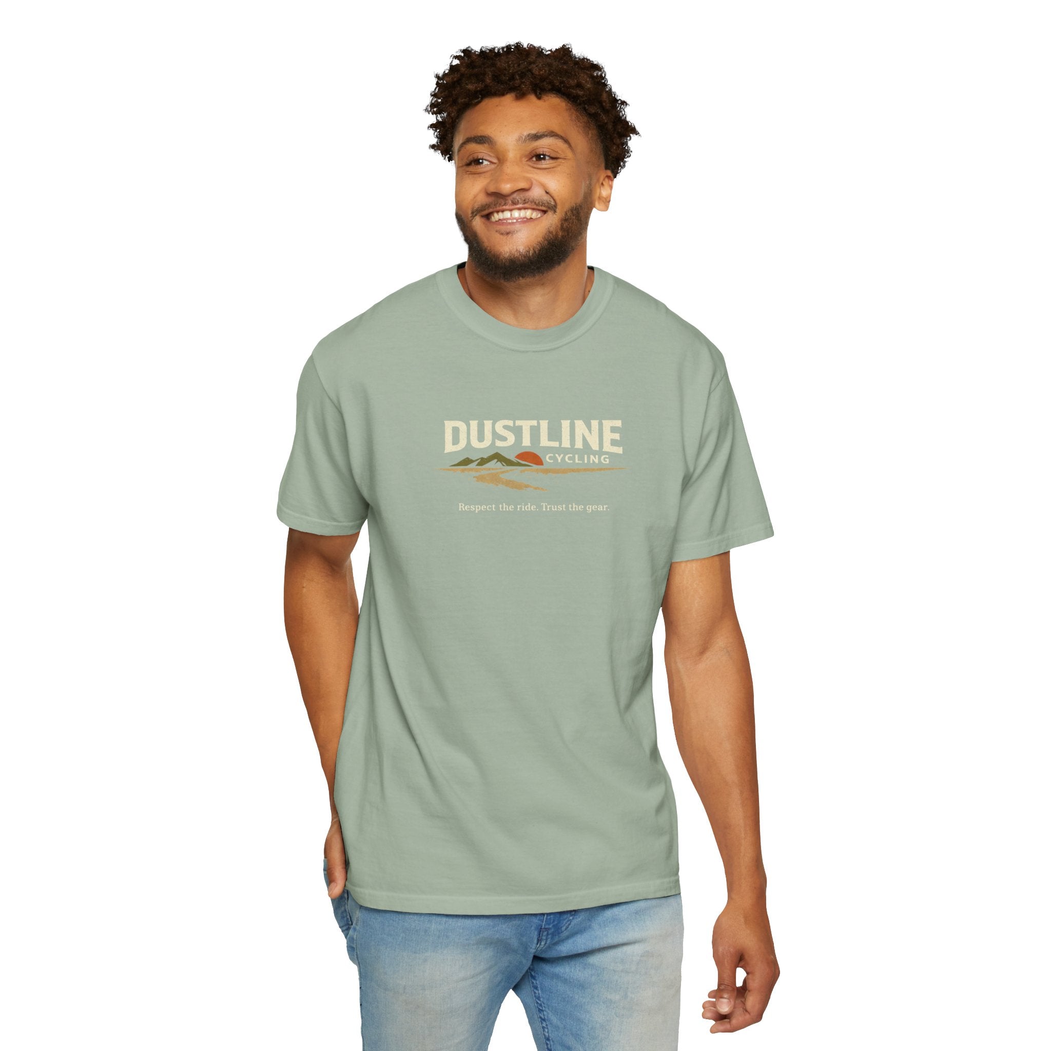 Dustline Cycling T-Shirt — Mountain Ride Graphic Tee ("Respect the ride. Trust the gear.")