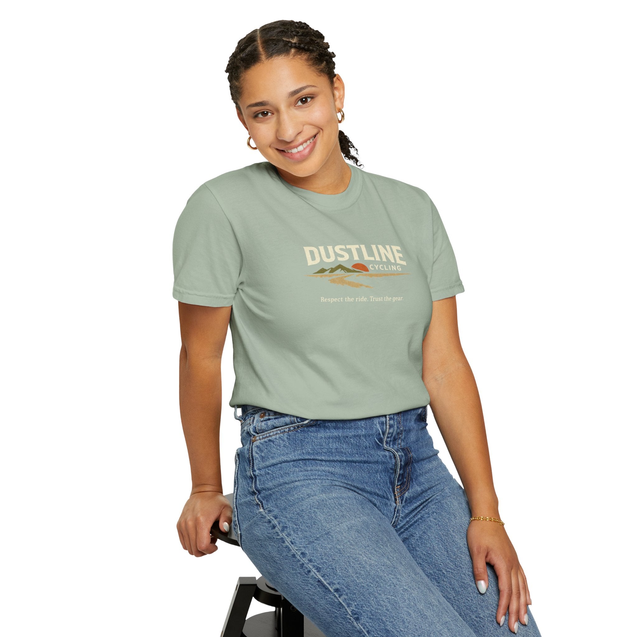 Dustline Cycling T-Shirt — Mountain Ride Graphic Tee ("Respect the ride. Trust the gear.")