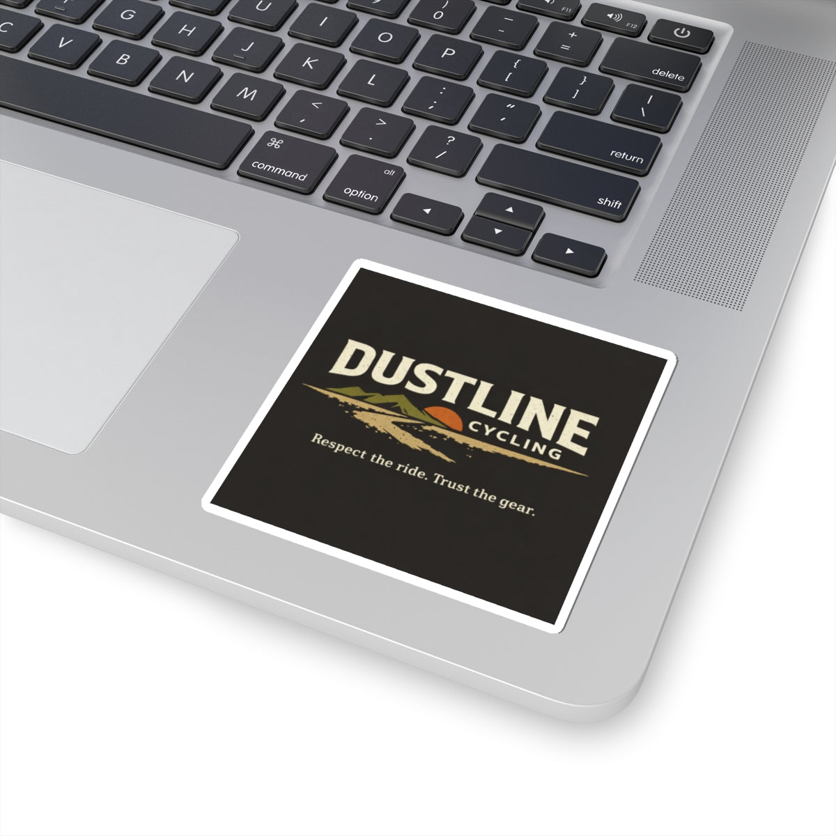 Dustline Cycling Sticker — Vintage Mountain Bike Logo ("Respect the ride. Trust the gear.")