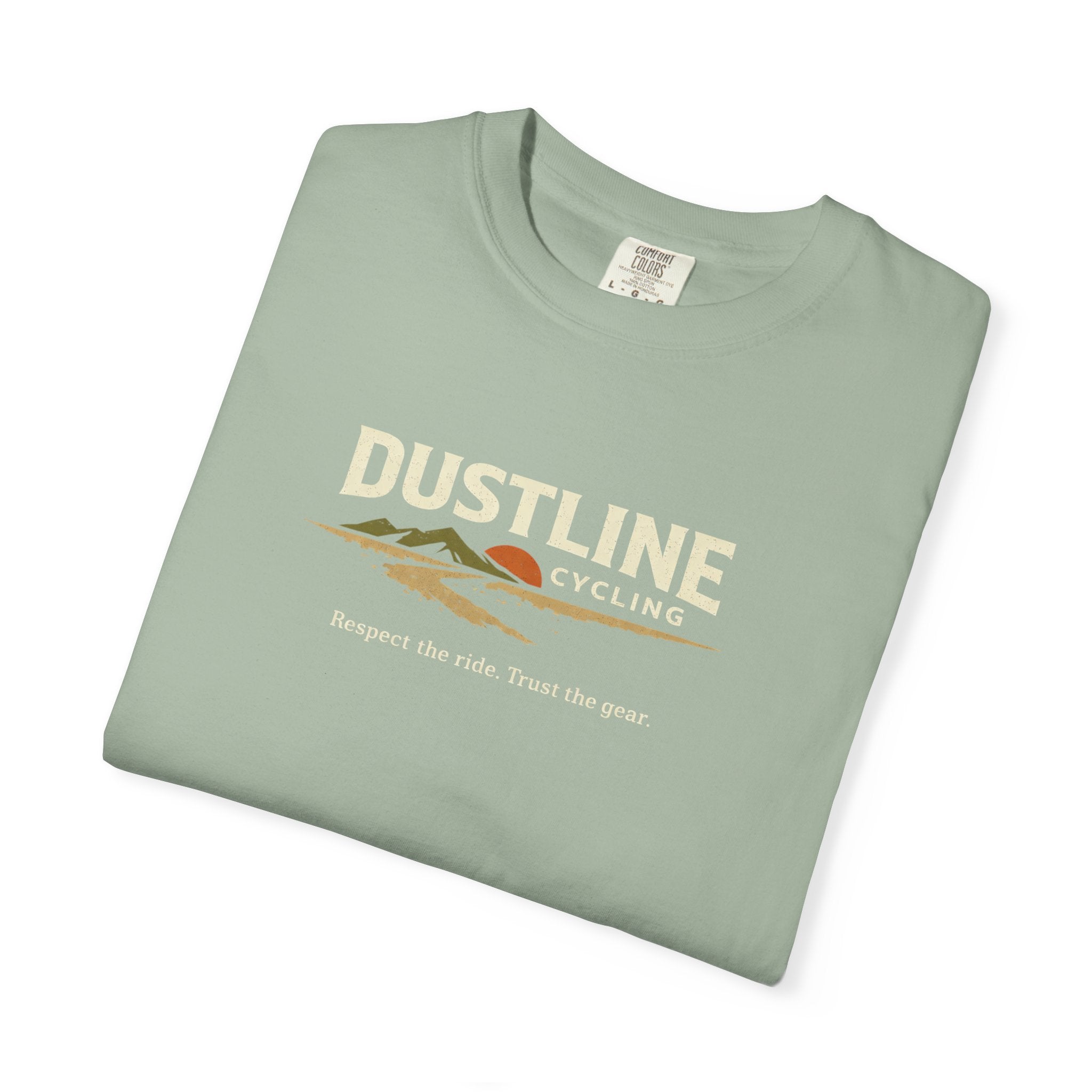 Dustline Cycling T-Shirt — Mountain Ride Graphic Tee ("Respect the ride. Trust the gear.")