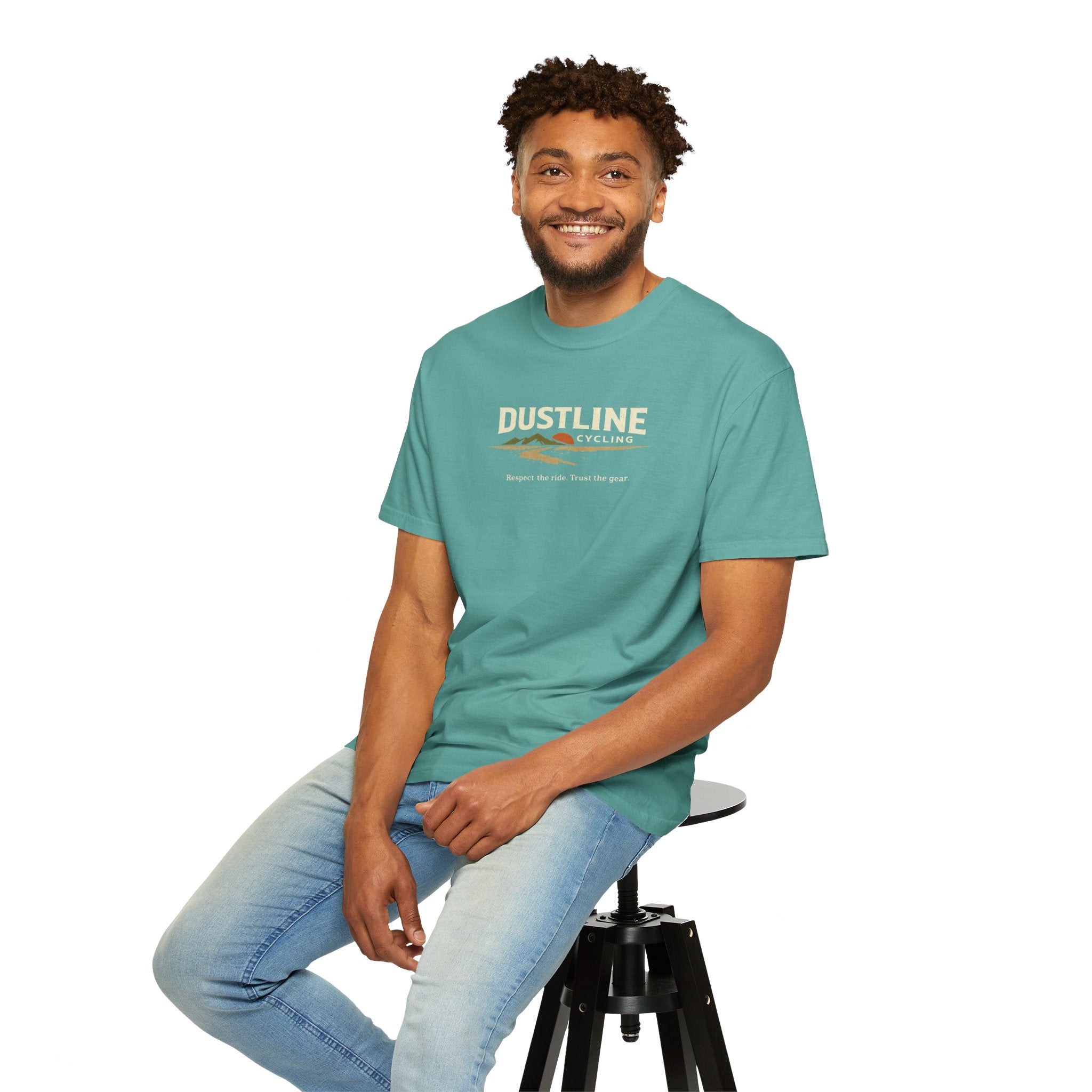 Dustline Cycling T-Shirt — Mountain Ride Graphic Tee ("Respect the ride. Trust the gear.")