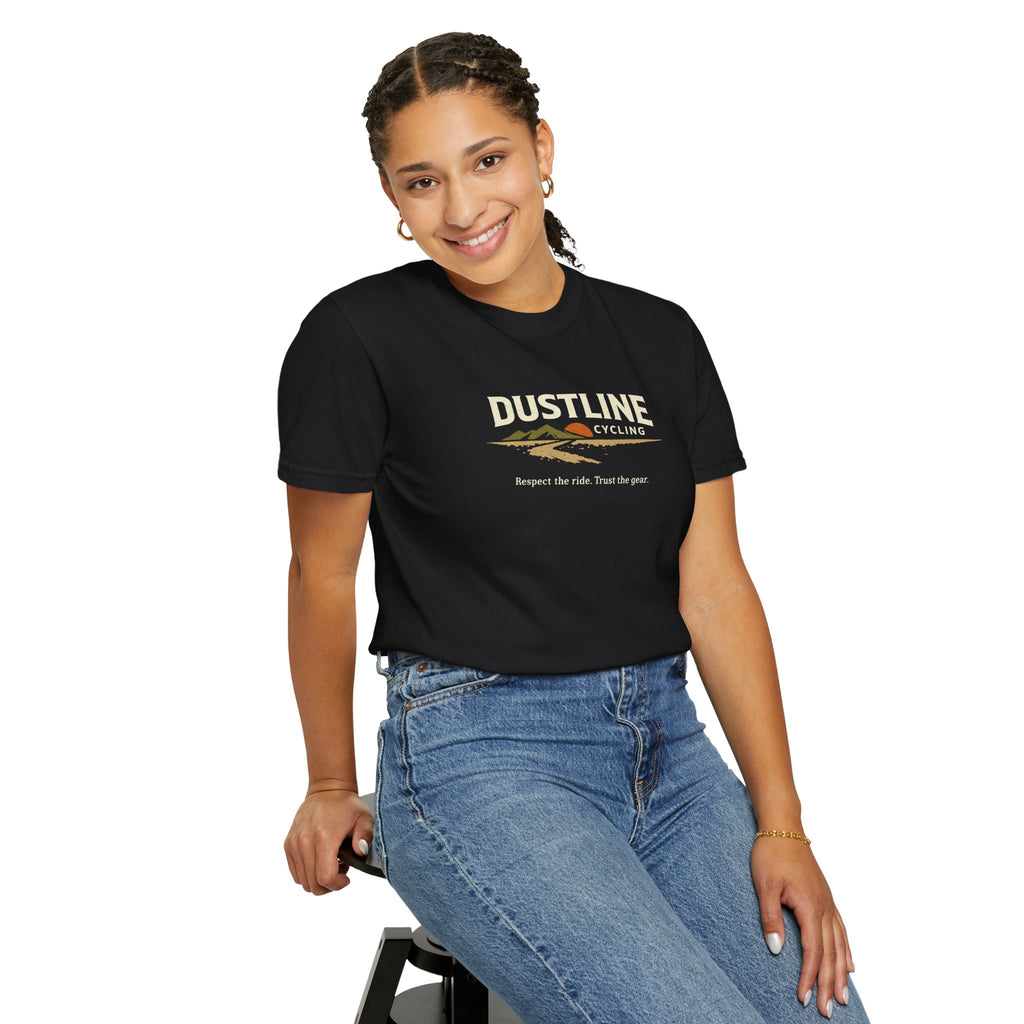 Dustline Cycling T-Shirt — Mountain Ride Graphic Tee ("Respect the ride. Trust the gear.")