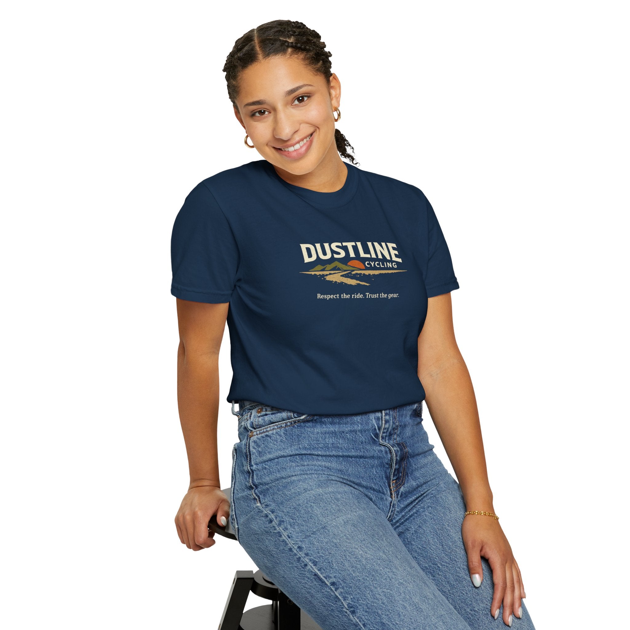 Dustline Cycling T-Shirt — Mountain Ride Graphic Tee ("Respect the ride. Trust the gear.")