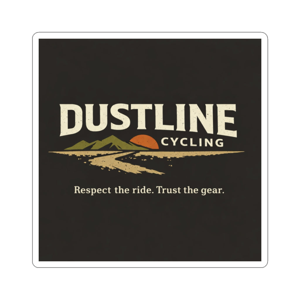 Dustline Cycling Sticker — Vintage Mountain Bike Logo ("Respect the ride. Trust the gear.")