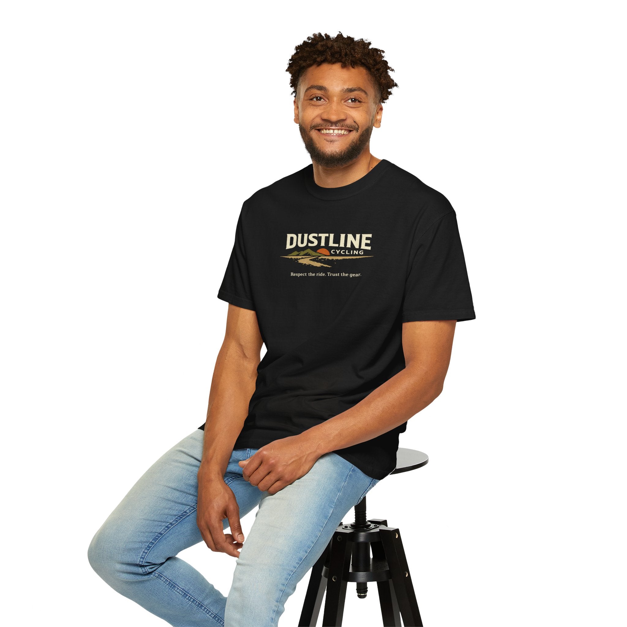 Dustline Cycling T-Shirt — Mountain Ride Graphic Tee ("Respect the ride. Trust the gear.")