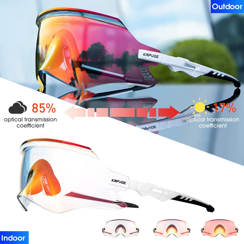 KAPOVE Photochromic Mountains Sports Road Cycling Sunglasses UV400 Cycling Eyewear Men Women Bicycle Riding Driving Glasses