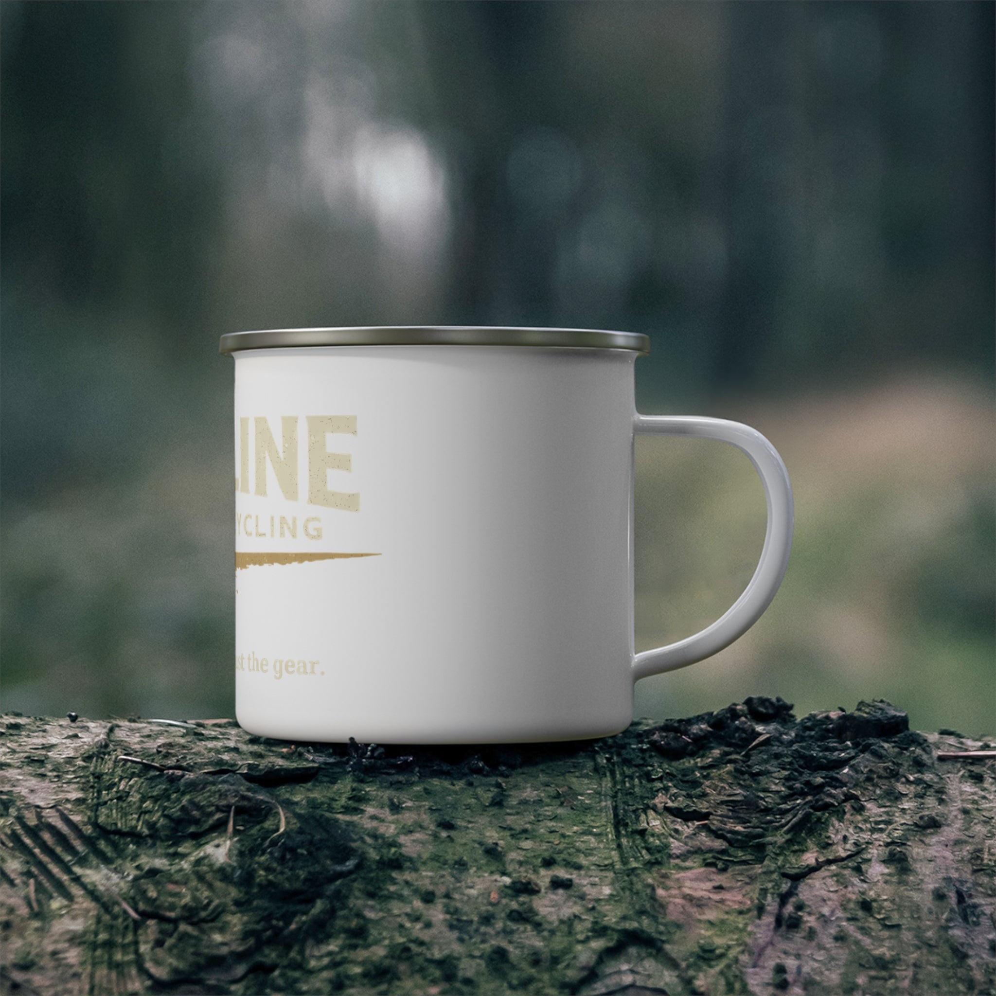 Dustline Cycling Enamel Camp Mug — Retro Mountain Bike Coffee Cup