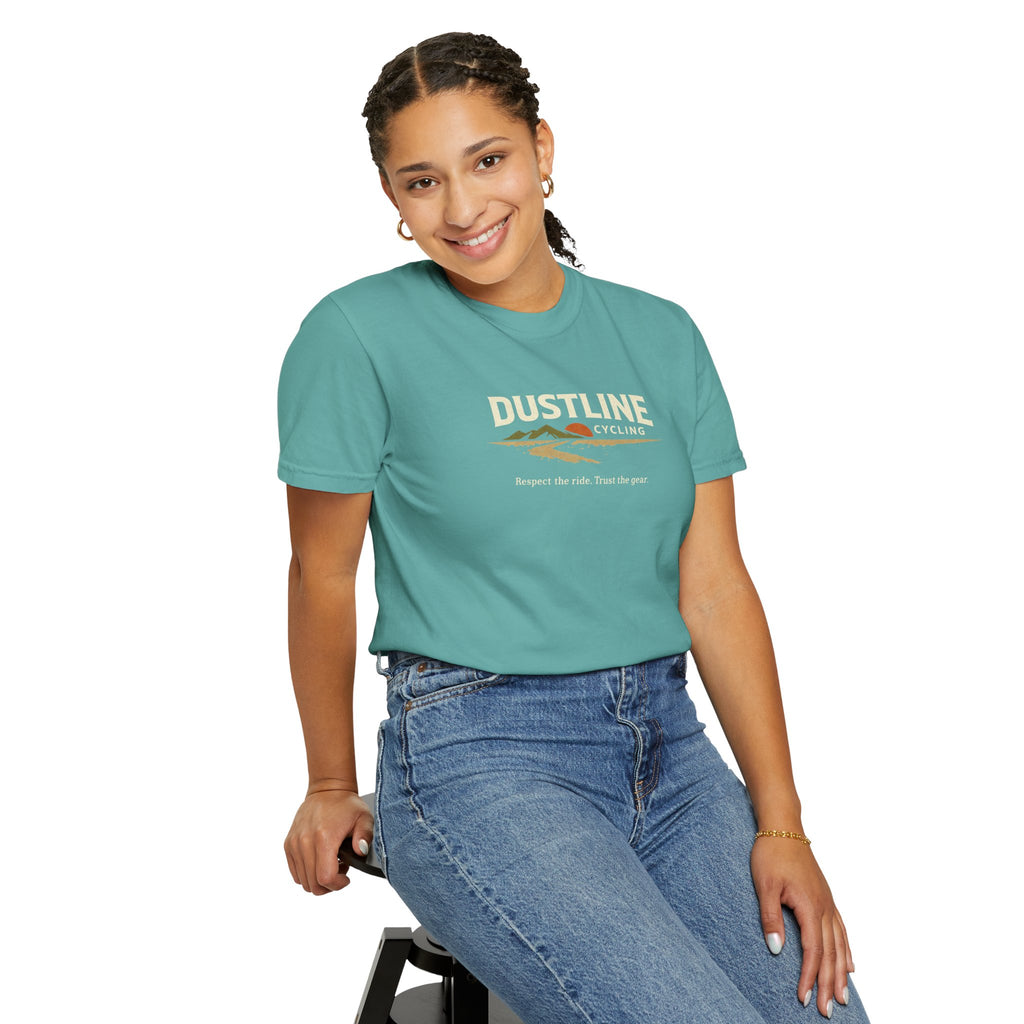 Dustline Cycling T-Shirt — Mountain Ride Graphic Tee ("Respect the ride. Trust the gear.")