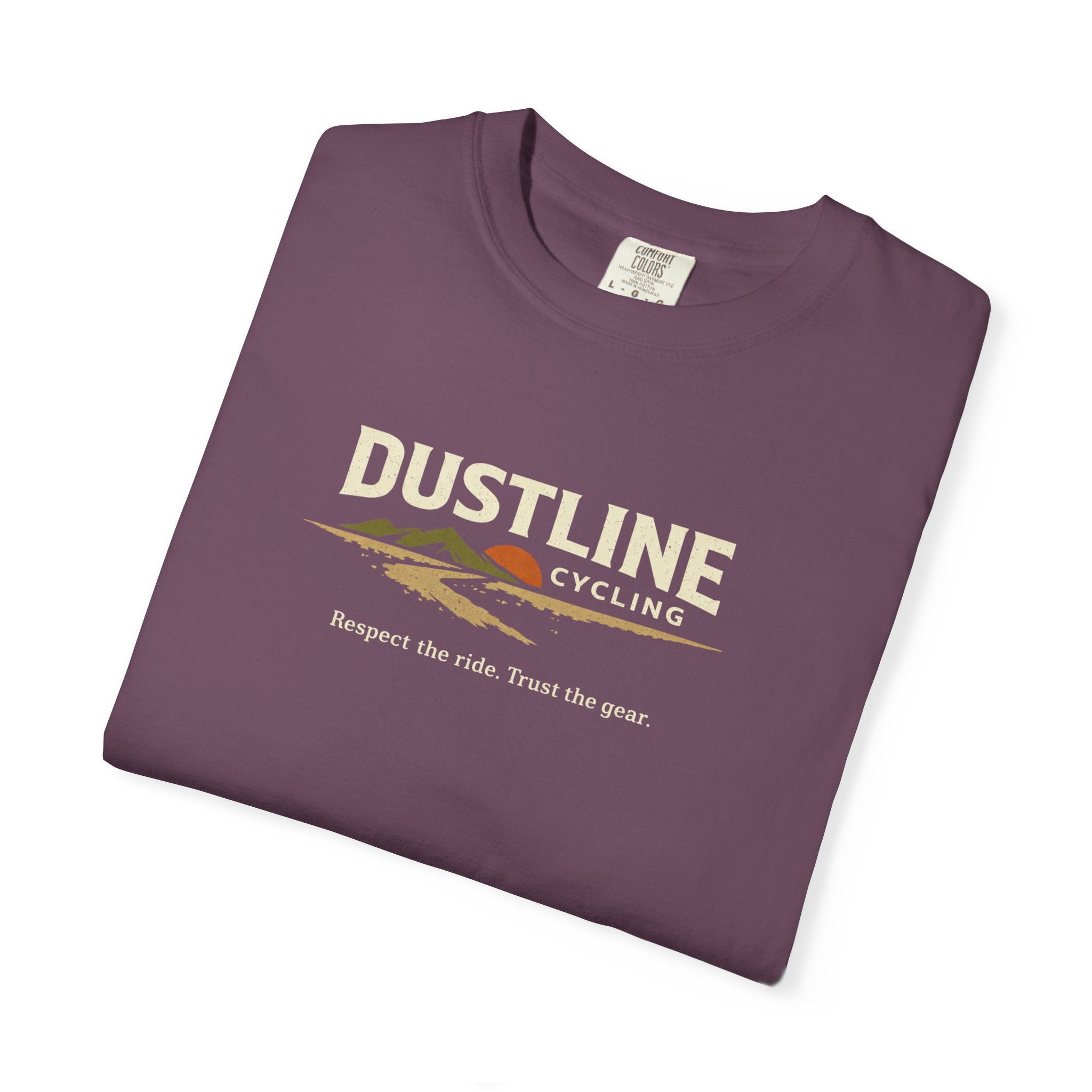 Dustline Cycling T-Shirt — Mountain Ride Graphic Tee ("Respect the ride. Trust the gear.")