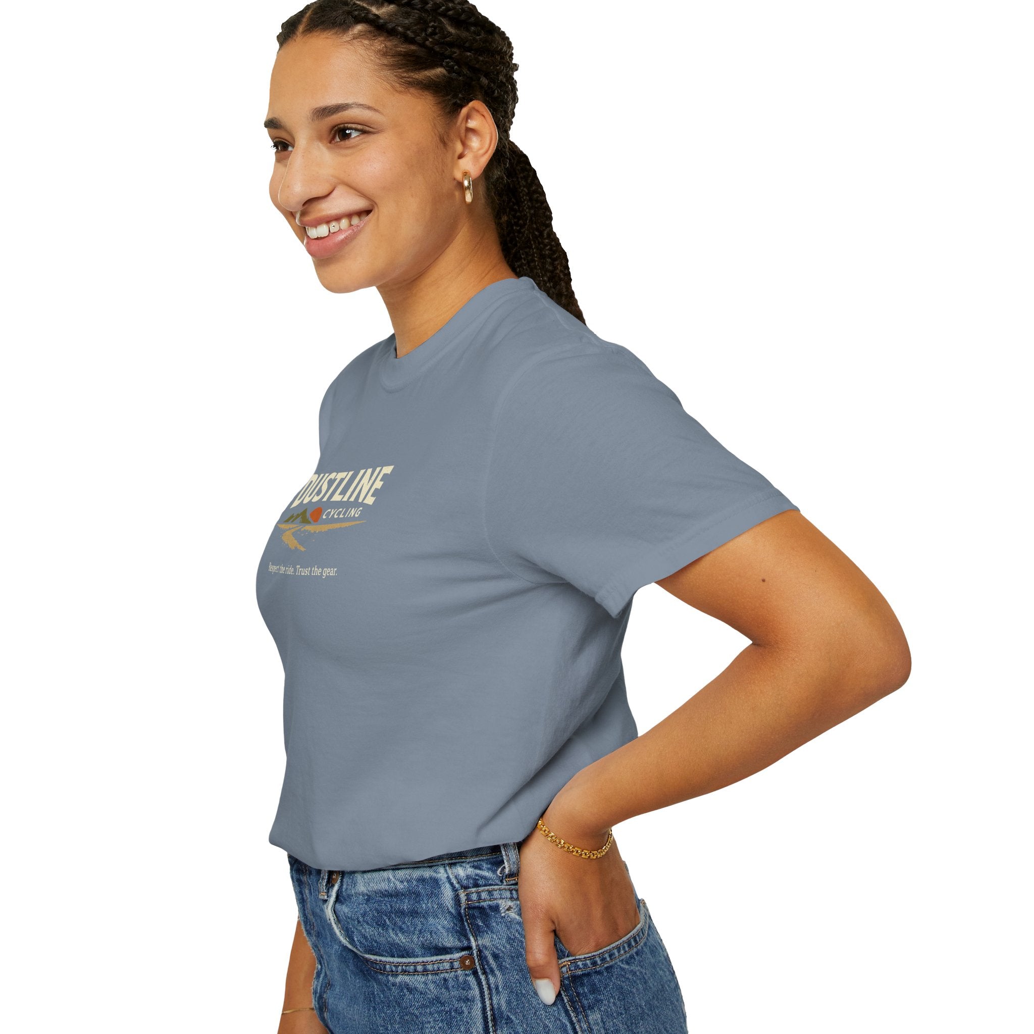 Dustline Cycling T-Shirt — Mountain Ride Graphic Tee ("Respect the ride. Trust the gear.")