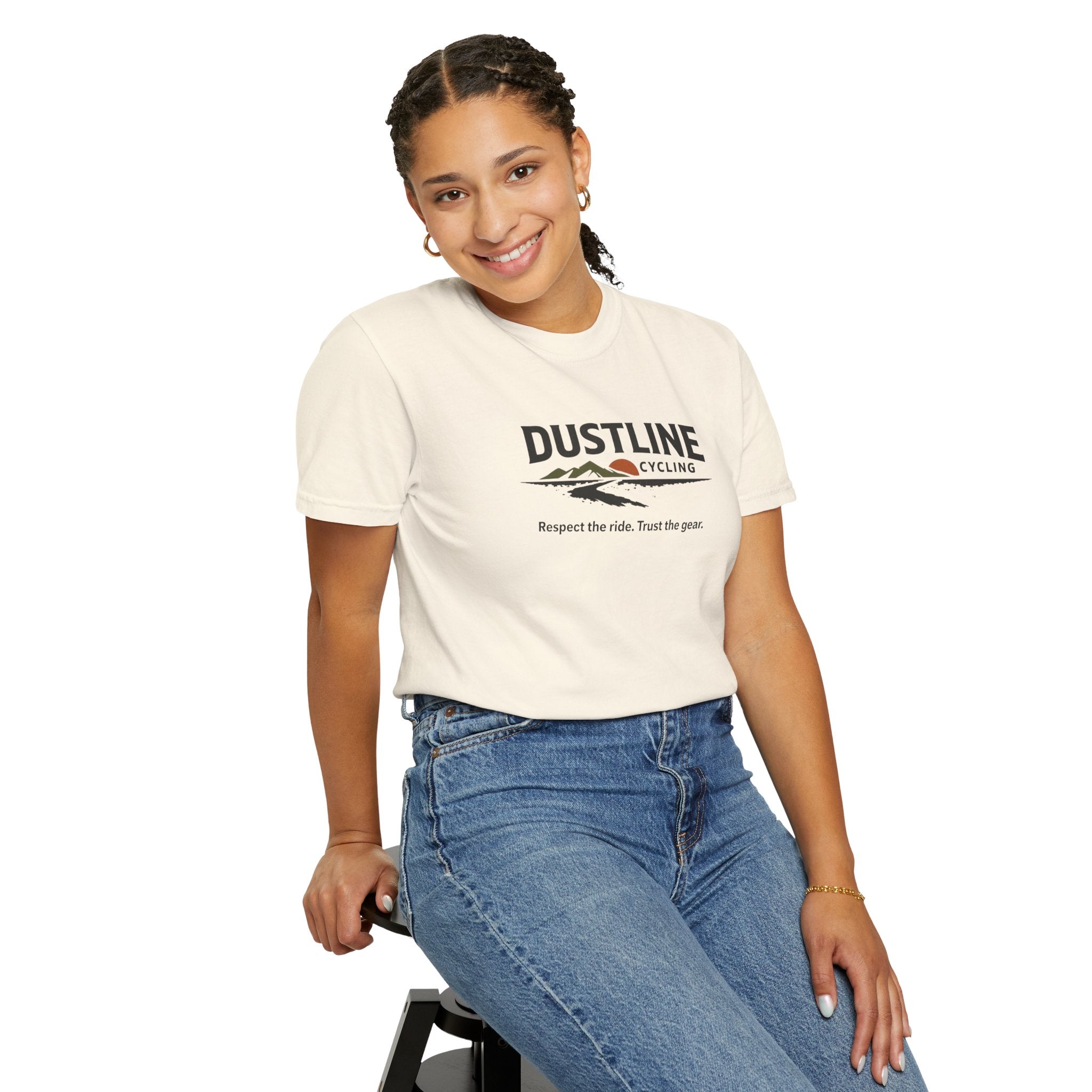 Dustline Cycling T-Shirt — Mountain Ride Graphic Tee ("Respect the ride. Trust the gear.")