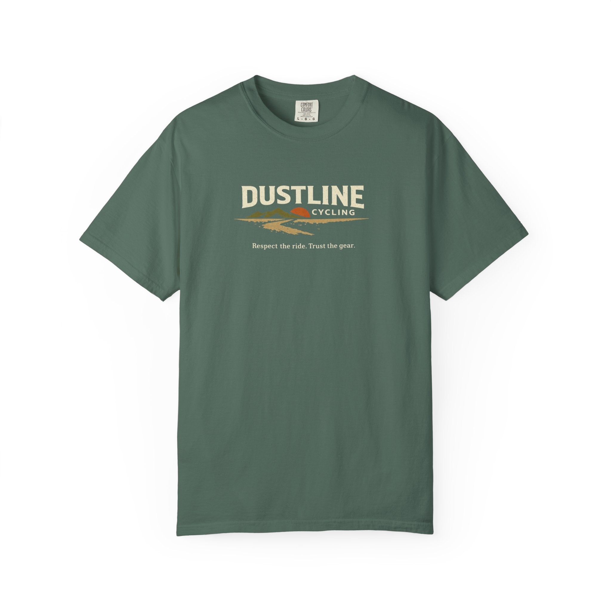 Dustline Cycling T-Shirt — Mountain Ride Graphic Tee ("Respect the ride. Trust the gear.")