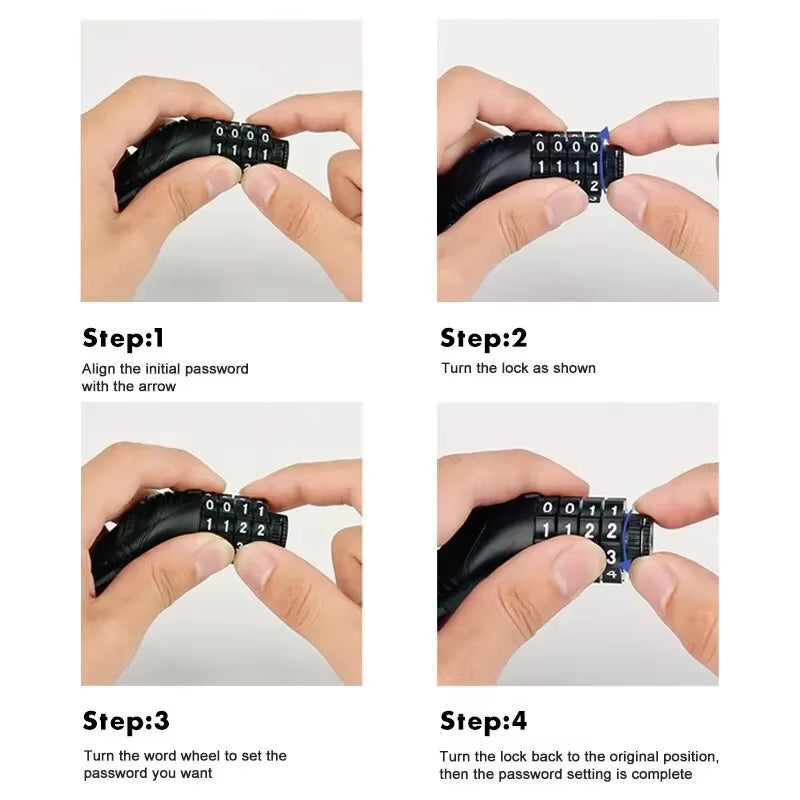 Bike Lock Mountain Bike Portable Security 4-Digit Code Bike Lock for Bicycle Motorcycle Scooter