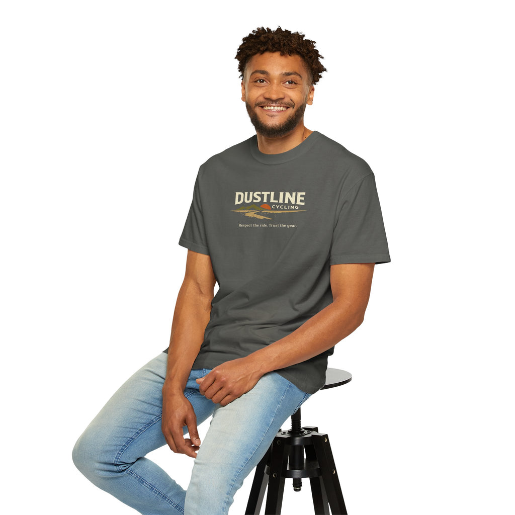 Dustline Cycling T-Shirt — Mountain Ride Graphic Tee ("Respect the ride. Trust the gear.")