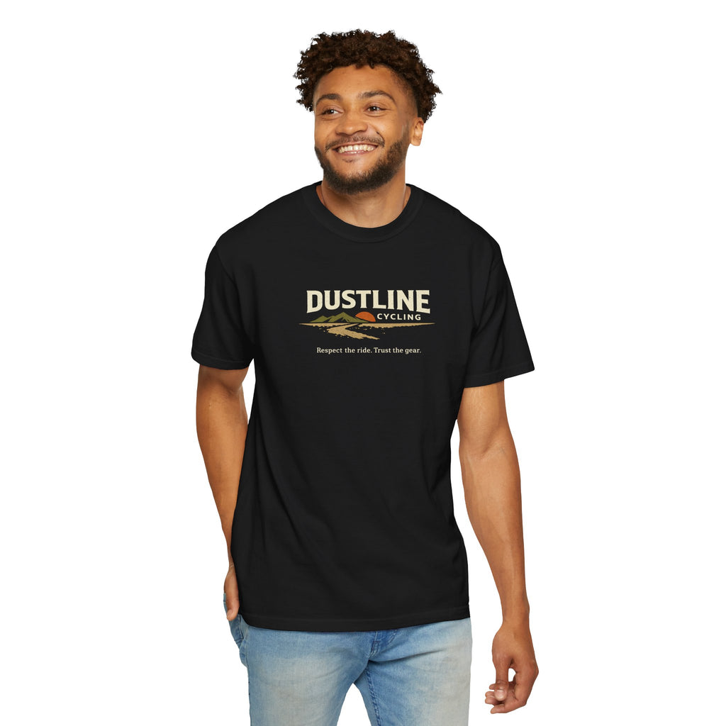 Dustline Cycling T-Shirt — Mountain Ride Graphic Tee ("Respect the ride. Trust the gear.")