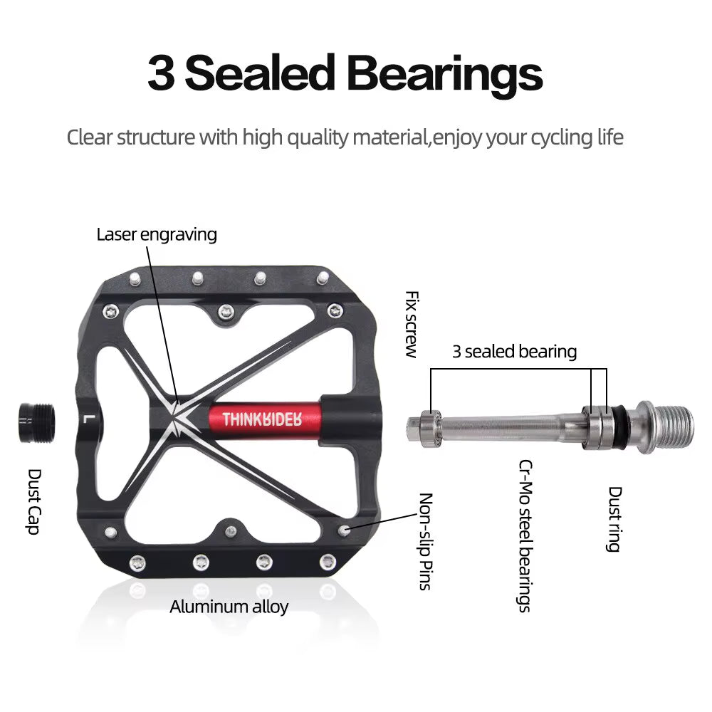 Thinkrider Flat Bike Pedals MTB Road 3 Sealed Bearings Bicycle Pedals Mountain Bike Pedals Wide Platform Accessories Part