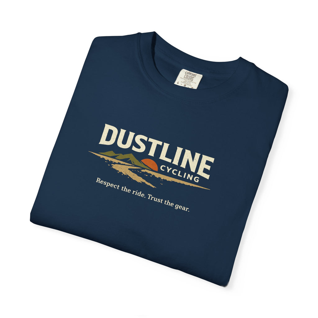 Dustline Cycling T-Shirt — Mountain Ride Graphic Tee ("Respect the ride. Trust the gear.")