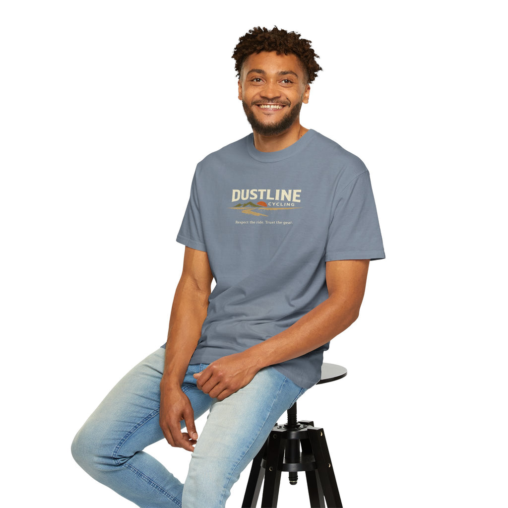 Dustline Cycling T-Shirt — Mountain Ride Graphic Tee ("Respect the ride. Trust the gear.")
