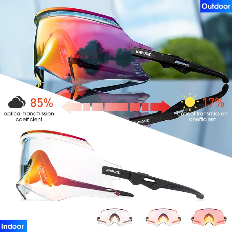 KAPOVE Photochromic Mountains Sports Road Cycling Sunglasses UV400 Cycling Eyewear Men Women Bicycle Riding Driving Glasses