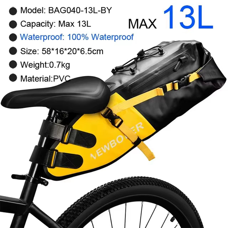Bike Bag Waterproof 13L Large Capacity Bicycle Saddle Bag Cycling Foldable Tail Rear Bag MTB Road Trunk Bikepacking