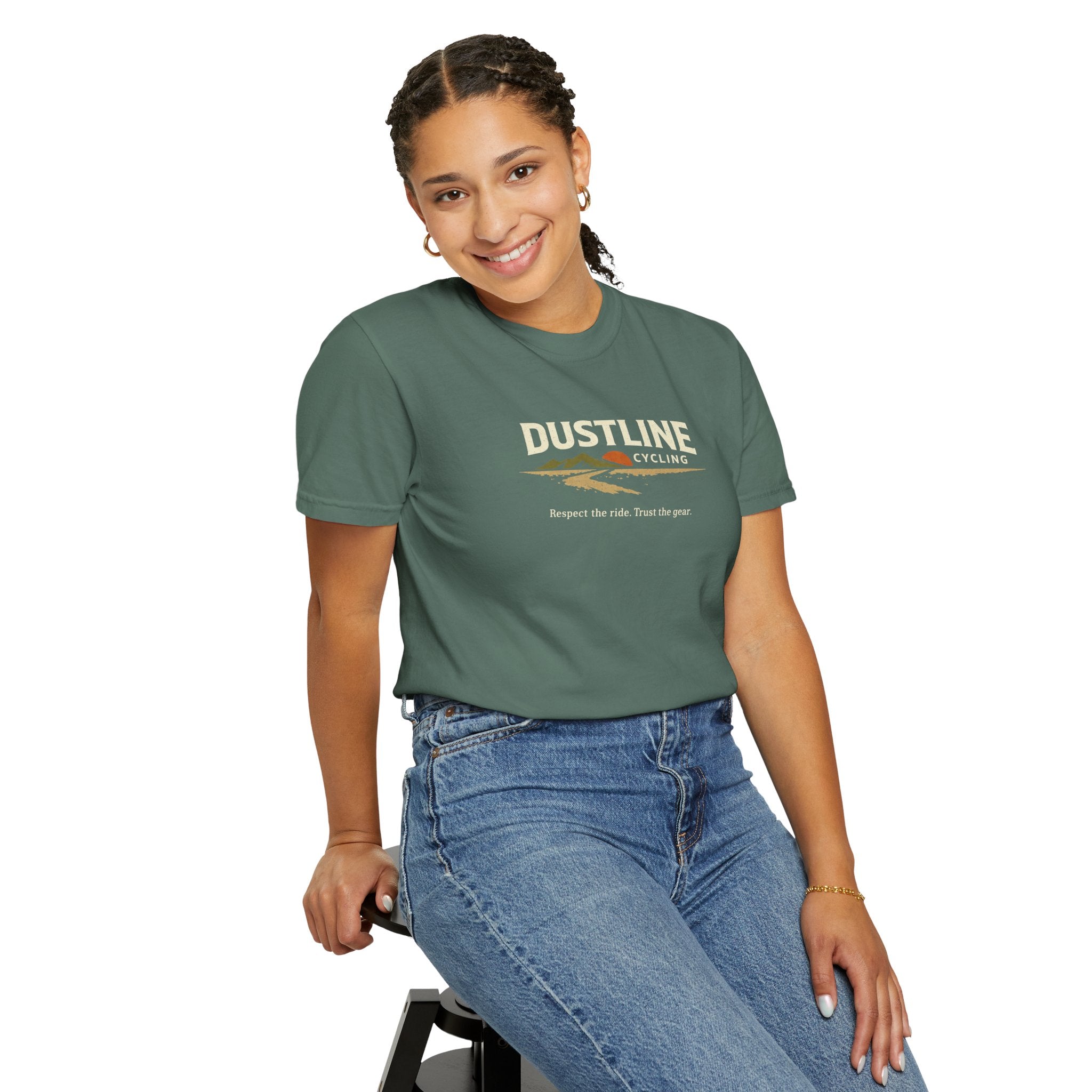 Dustline Cycling T-Shirt — Mountain Ride Graphic Tee ("Respect the ride. Trust the gear.")