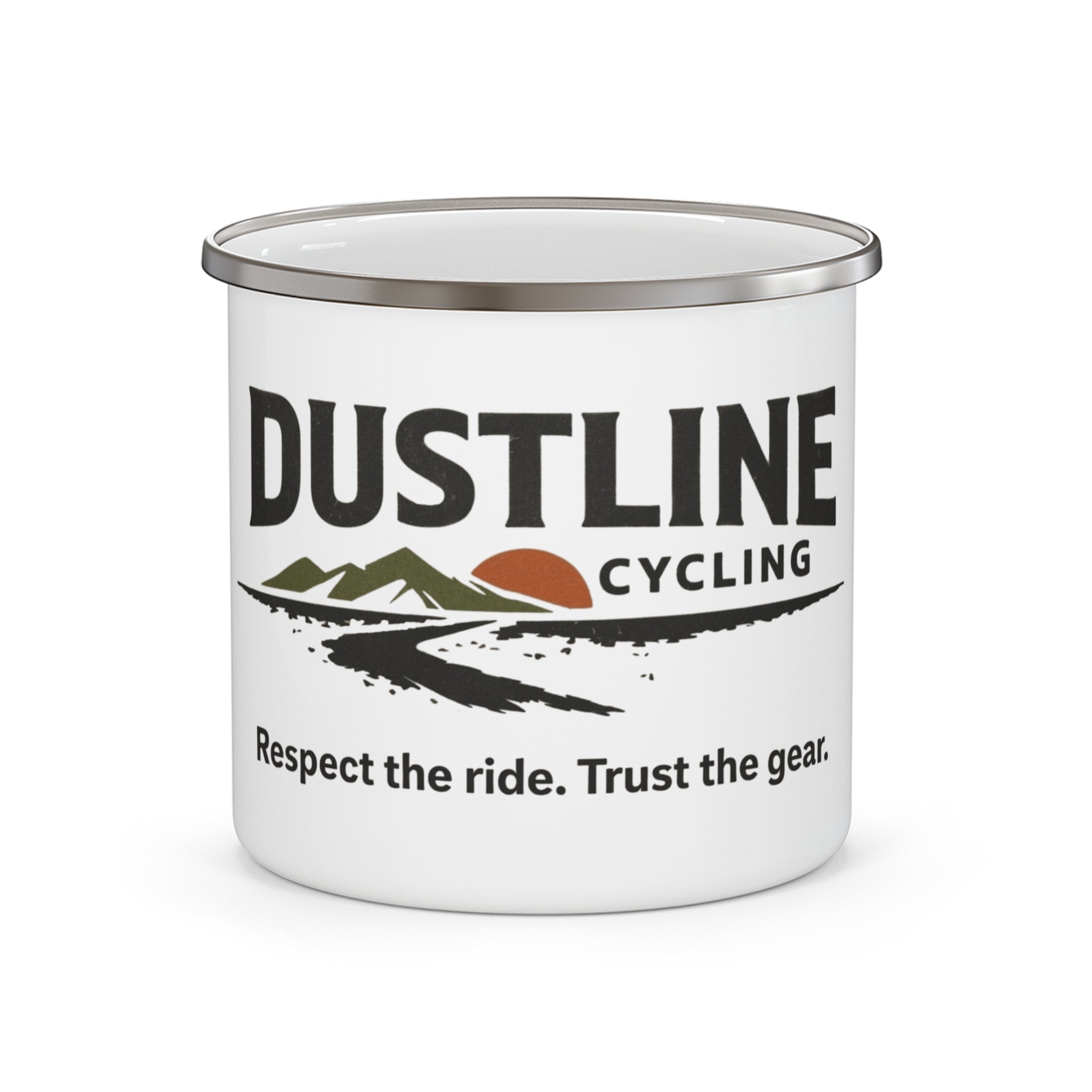 Dustline Cycling Enamel Camping Mug — "Respect the ride. Trust the gear."