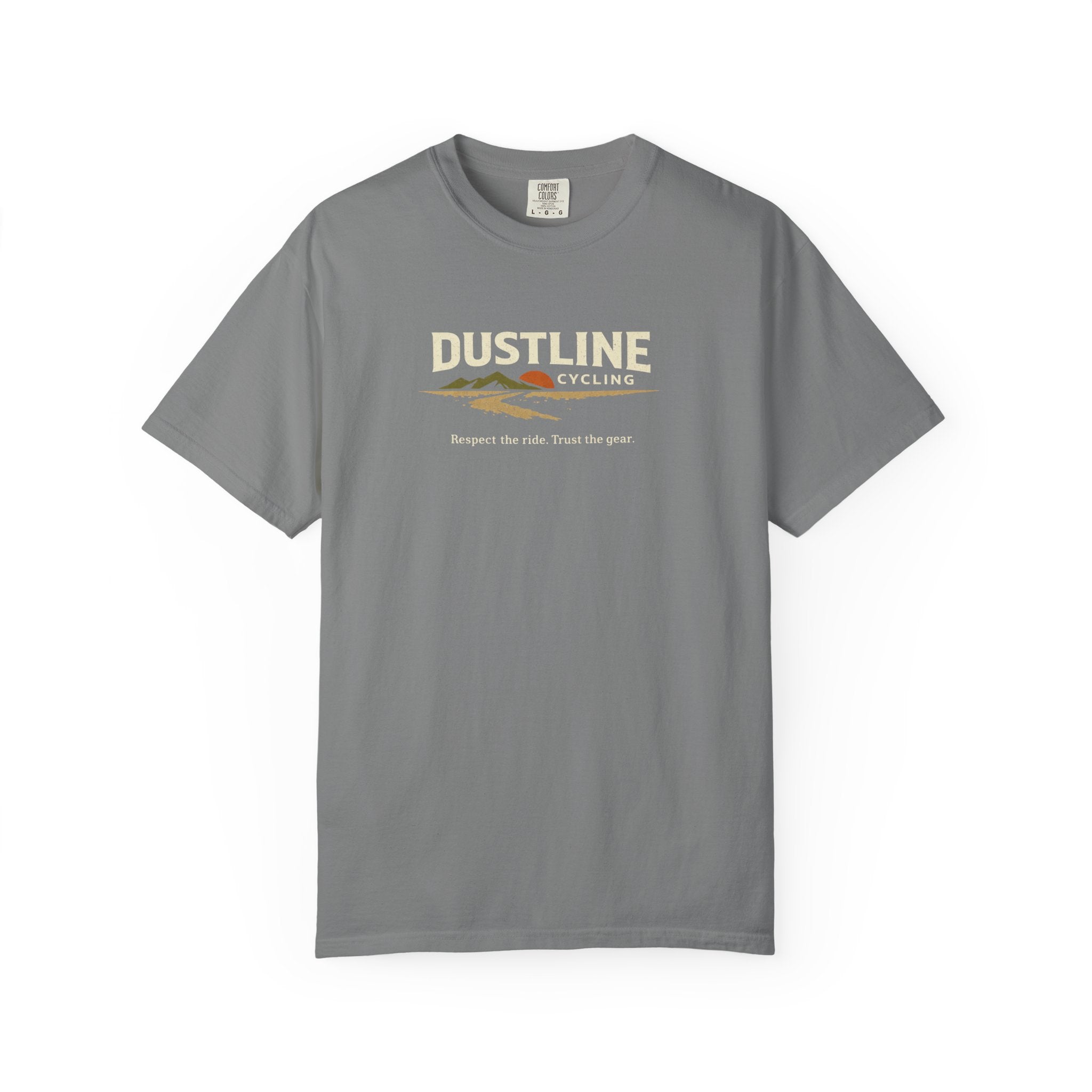 Dustline Cycling T-Shirt — Mountain Ride Graphic Tee ("Respect the ride. Trust the gear.")