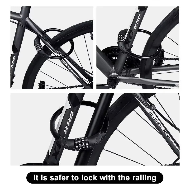 Bike Lock Mountain Bike Portable Security 4-Digit Code Bike Lock for Bicycle Motorcycle Scooter