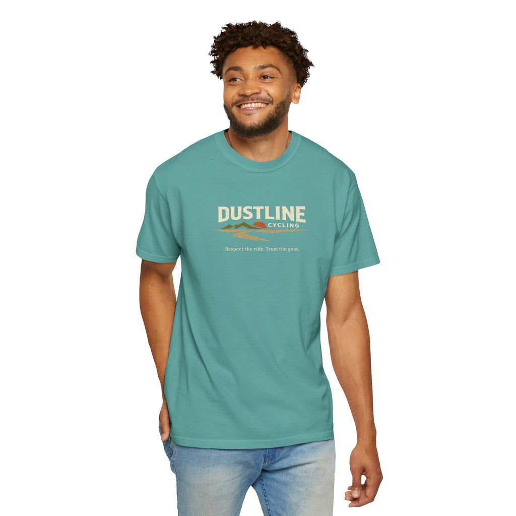 Dustline Cycling T-Shirt — Mountain Ride Graphic Tee ("Respect the ride. Trust the gear.")