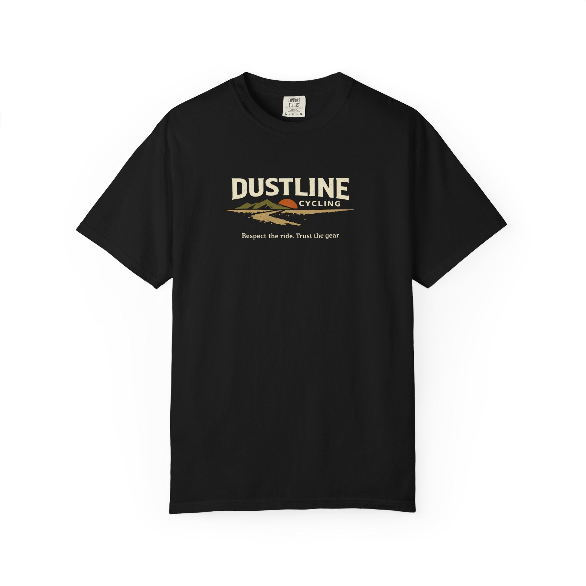 Dustline Cycling T-Shirt — Mountain Ride Graphic Tee ("Respect the ride. Trust the gear.")