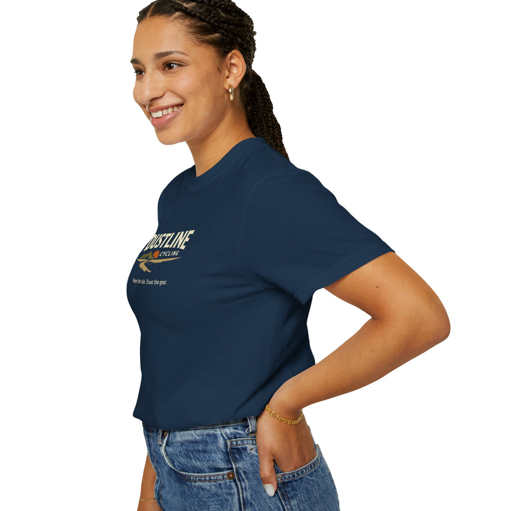 Dustline Cycling T-Shirt — Mountain Ride Graphic Tee ("Respect the ride. Trust the gear.")