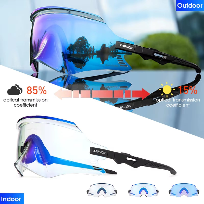 KAPOVE Photochromic Mountains Sports Road Cycling Sunglasses UV400 Cycling Eyewear Men Women Bicycle Riding Driving Glasses