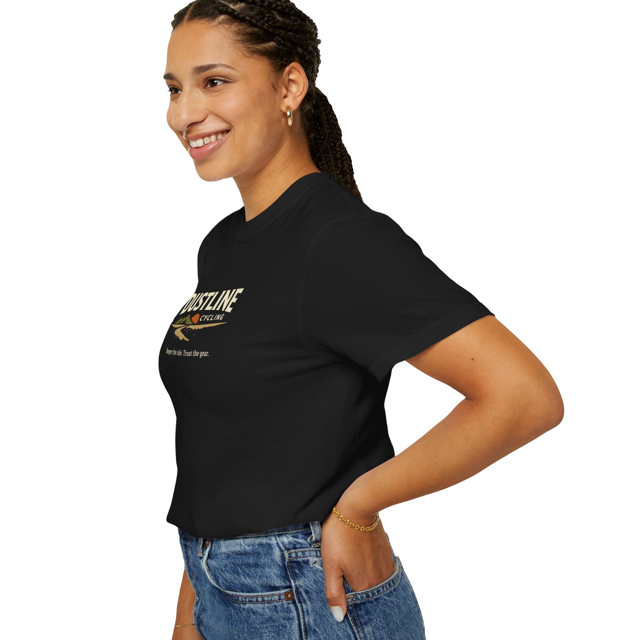 Dustline Cycling T-Shirt — Mountain Ride Graphic Tee ("Respect the ride. Trust the gear.")