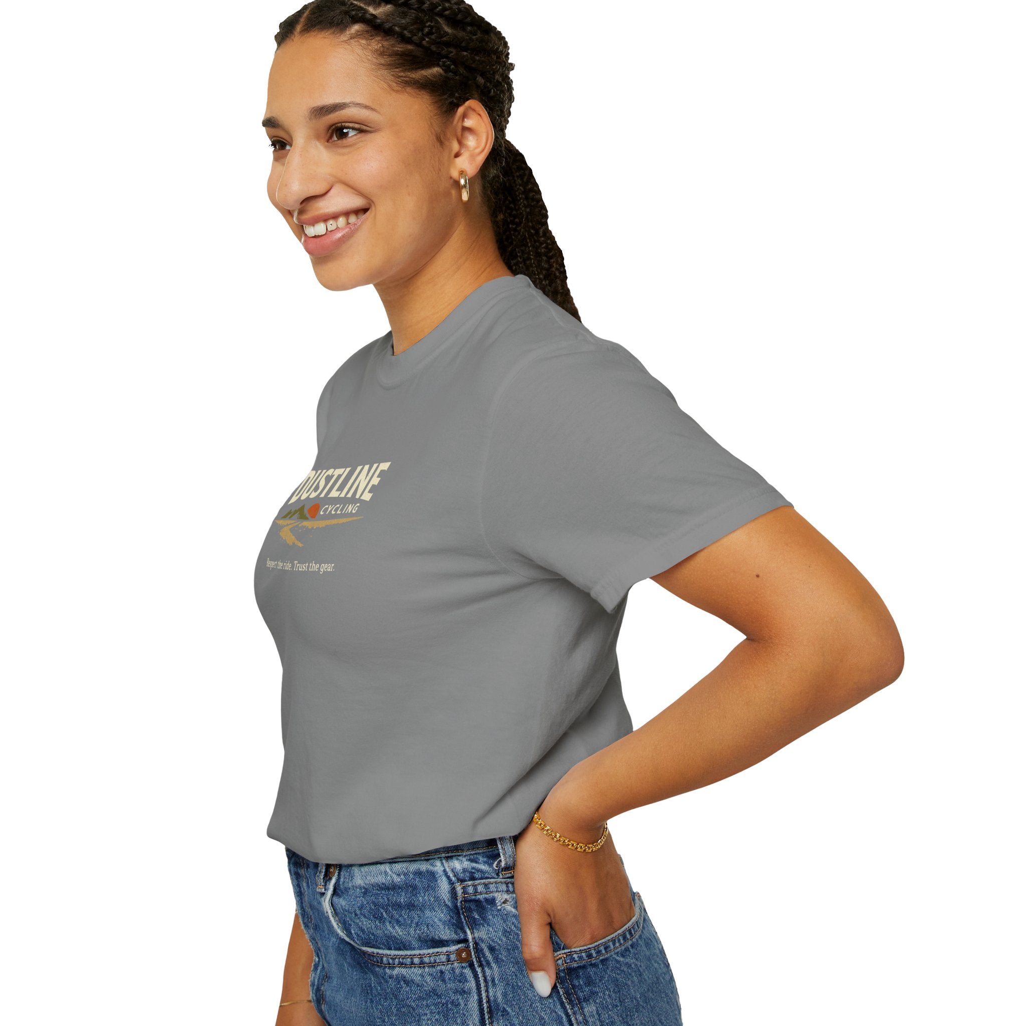 Dustline Cycling T-Shirt — Mountain Ride Graphic Tee ("Respect the ride. Trust the gear.")