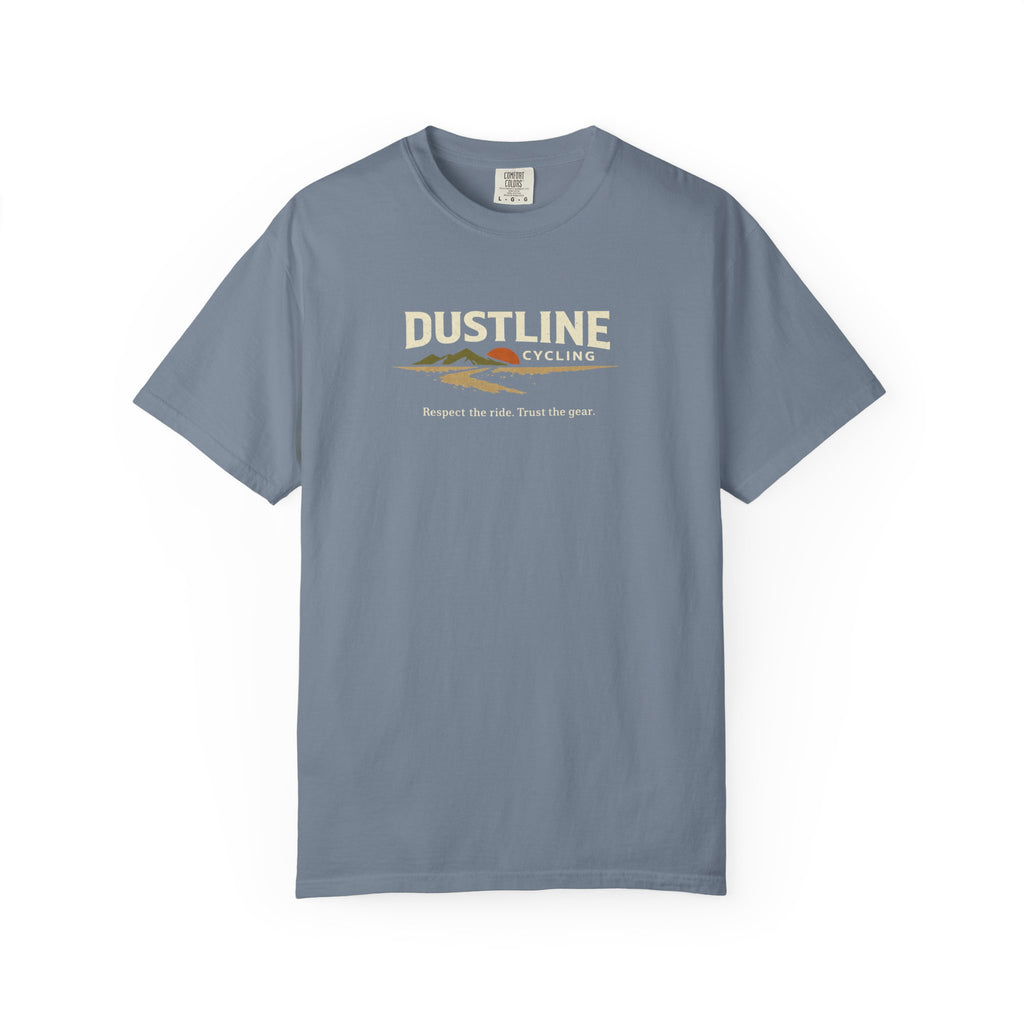 Dustline Cycling T-Shirt — Mountain Ride Graphic Tee ("Respect the ride. Trust the gear.")