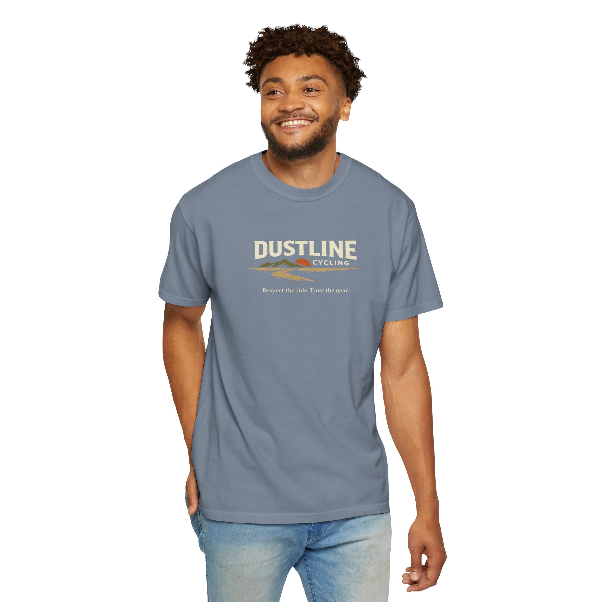 Dustline Cycling T-Shirt — Mountain Ride Graphic Tee ("Respect the ride. Trust the gear.")