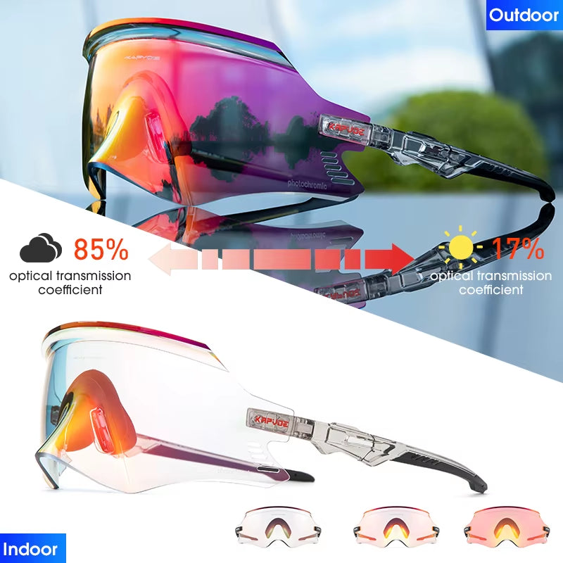 KAPOVE Photochromic Mountains Sports Road Cycling Sunglasses UV400 Cycling Eyewear Men Women Bicycle Riding Driving Glasses